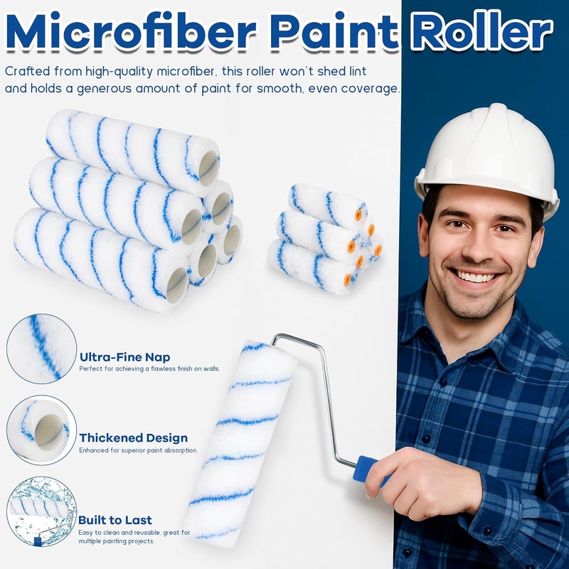 ROTESONNE 28 PCS Paint Roller Kit with Extension Pole, 4" 9" Paint Roller with Tray, Paint Brushes Set for Professional Painting, House Wall Ceiling Painting Supplies for All Latex and Oil Paints & Stains - Image 5